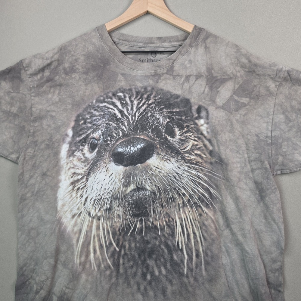 Smithsonian Big Face Sea Otter T-Shirt 2XL Gray Tie Dye Mottled Wildlife Zoo Tee